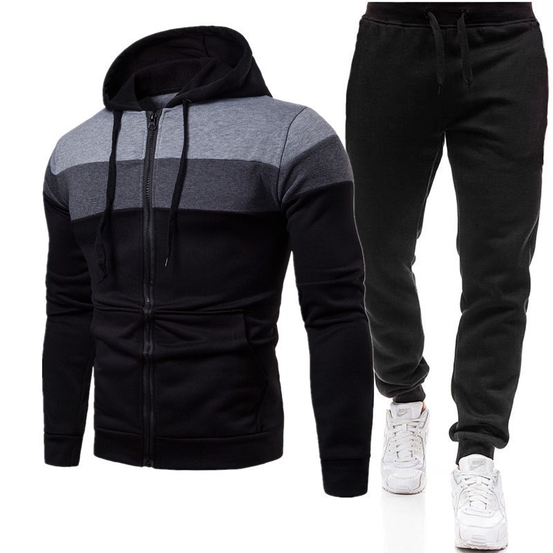 Joggers Pants - Herren Farbblock Reißverschluss-Hoodie und Jogginghose Zweiteiliges