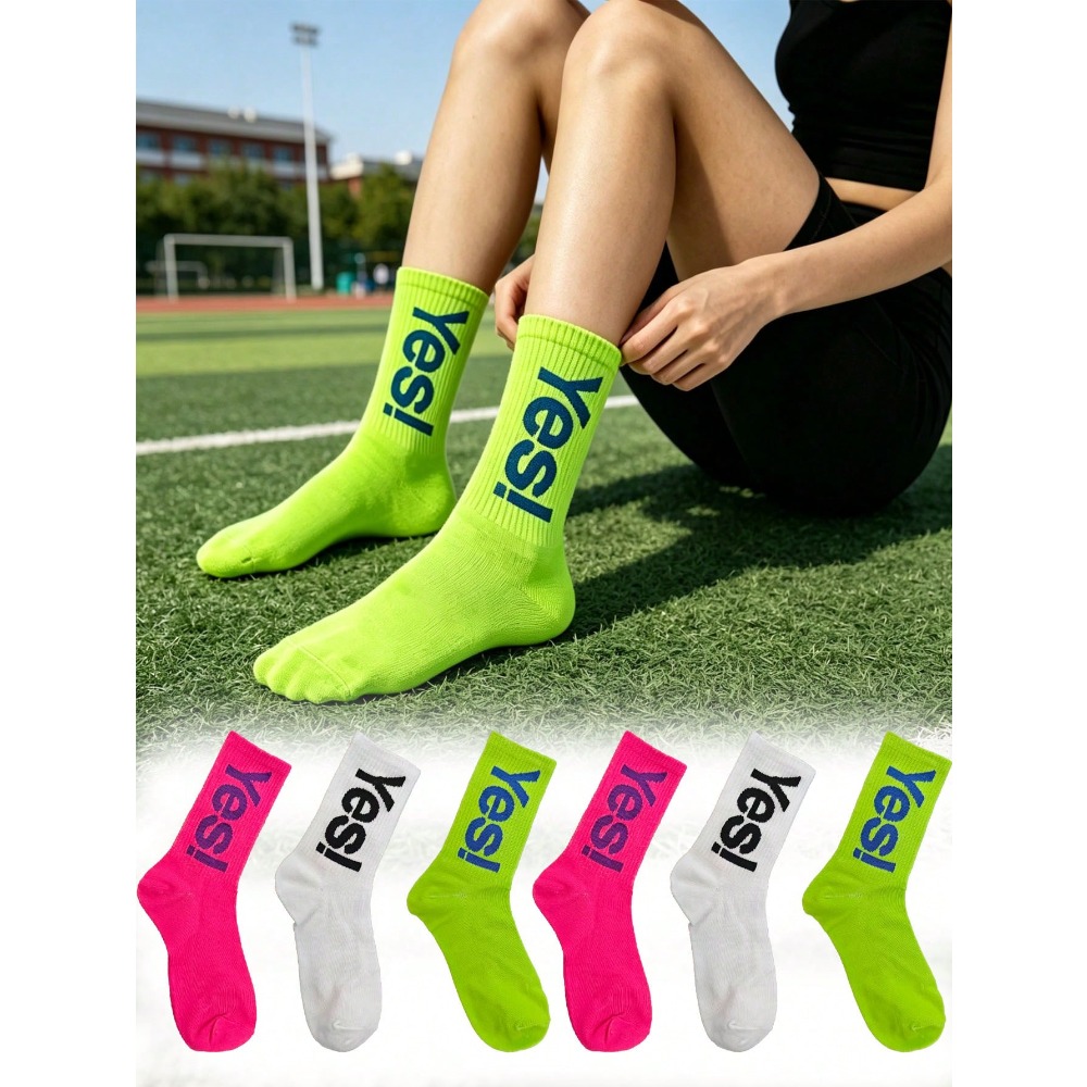Sports Socks - 1/4 Paar fluoreszierende Socken mit Buchstabenmuster,